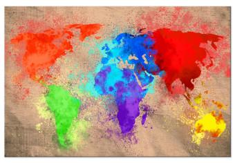 Cuadro decorativo Colores de la Tierra - mapa del mundo en acuarela con continentes