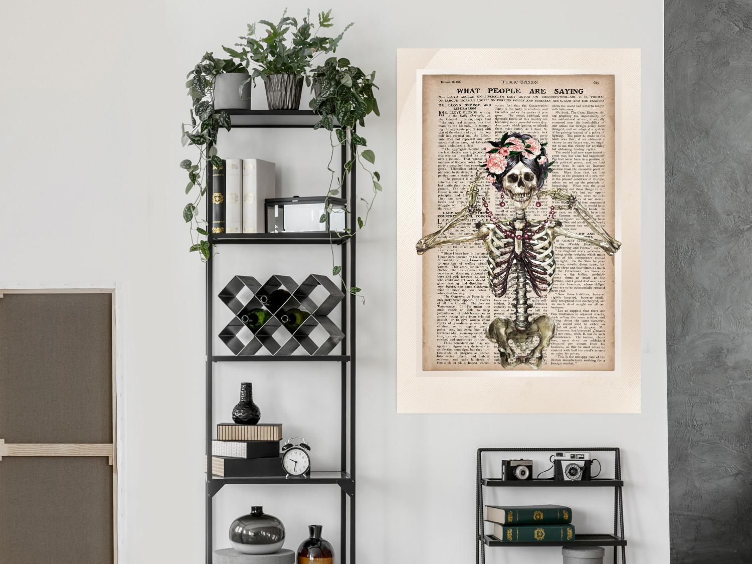 Póster Señora Esqueleto - fantasía con periódico vintage