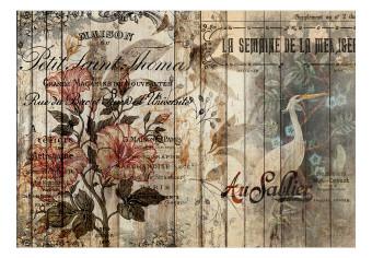 Fotomural decorativo Boleto de viaje - motivo vintage con flores y textos en francés