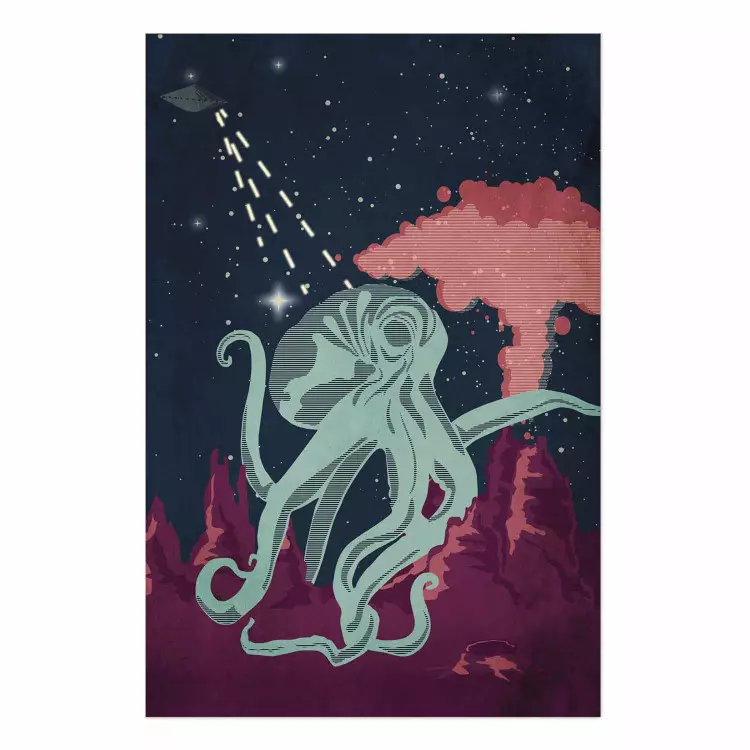 Poster Pulpo Espacial - abstracción con animal marino y estrellas