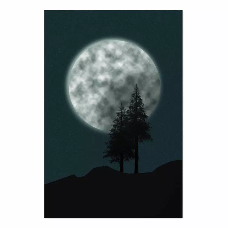 Cartel Bella Luna Llena - paisaje celeste y árboles boscosos