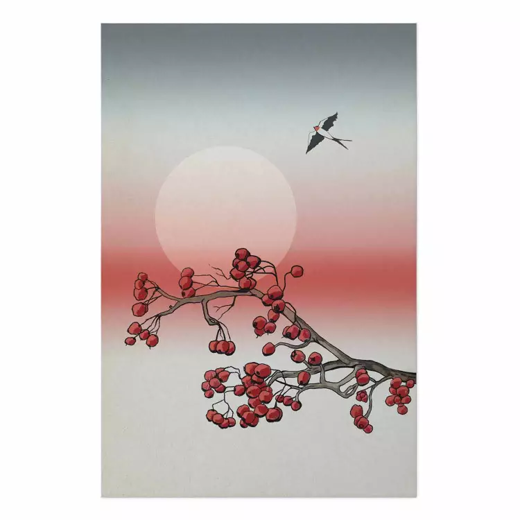 Cartel Rosa invernal - abstracción botánica con planta y pájaro