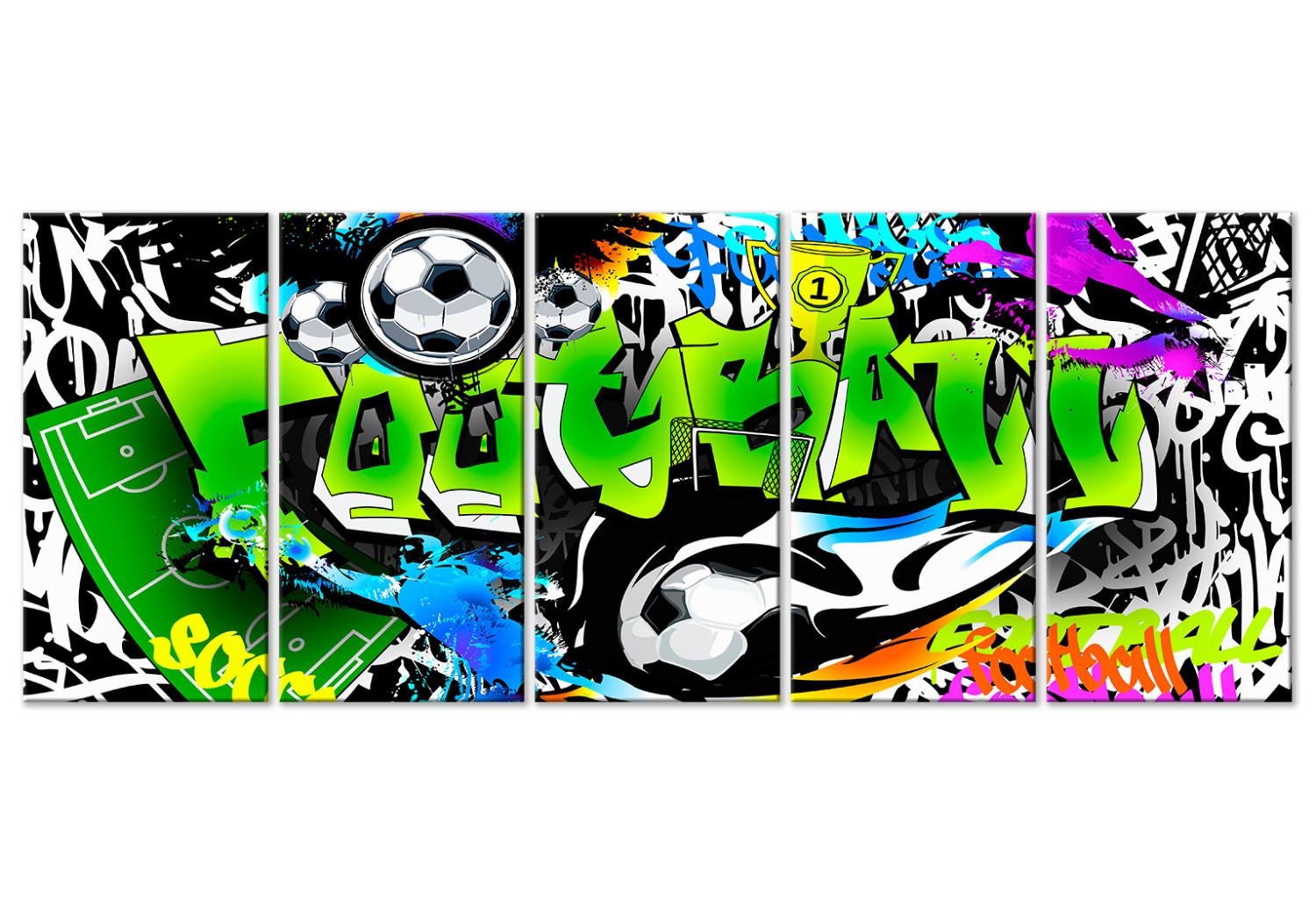 Cuadro moderno Grafiti futbolístico (5 piezas) estrecho - balón estilo arte callejero