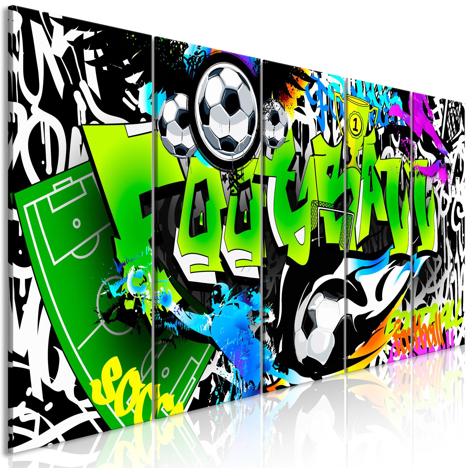 Cuadro moderno Grafiti futbolístico (5 piezas) estrecho - balón estilo arte callejero