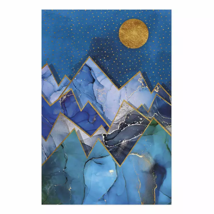Póster Paseo nocturno - abstracción geométrica con paisaje de montaña y luna