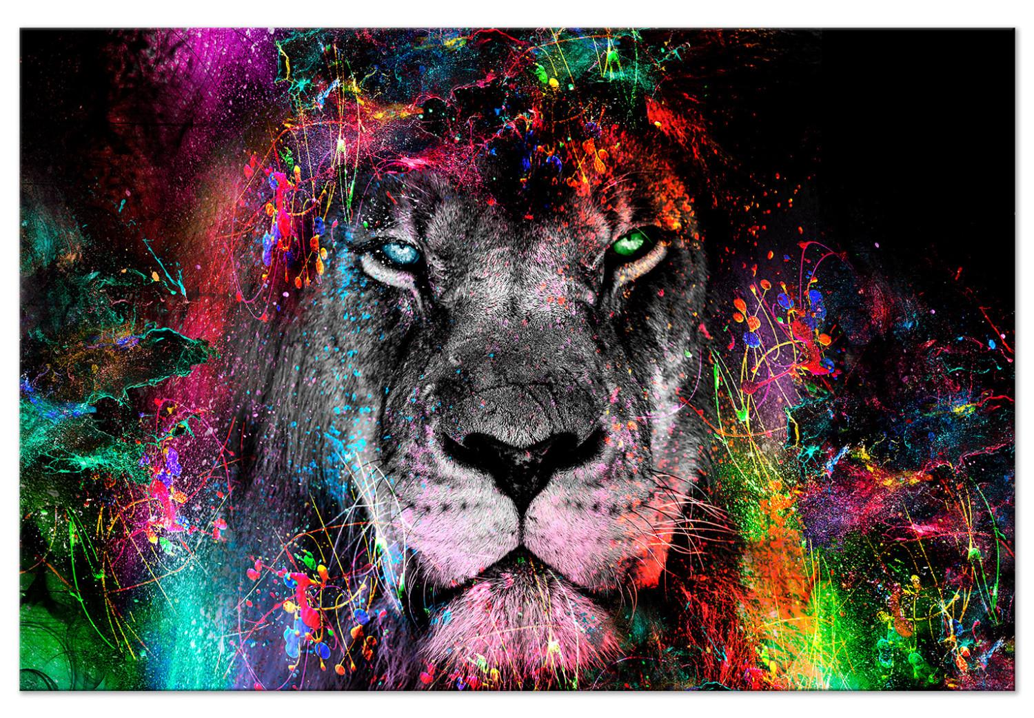 Cuadro Sol de África (1 pieza) ancho - motivo colorido abstracto de león