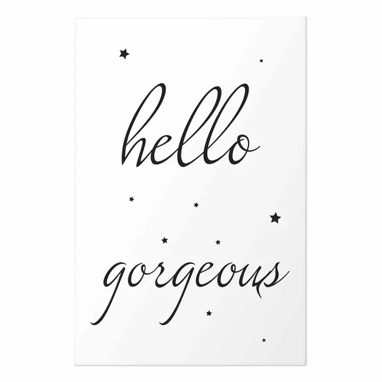 Cartel Hola hermosa - letras en inglés con estrellas en fondo blanco