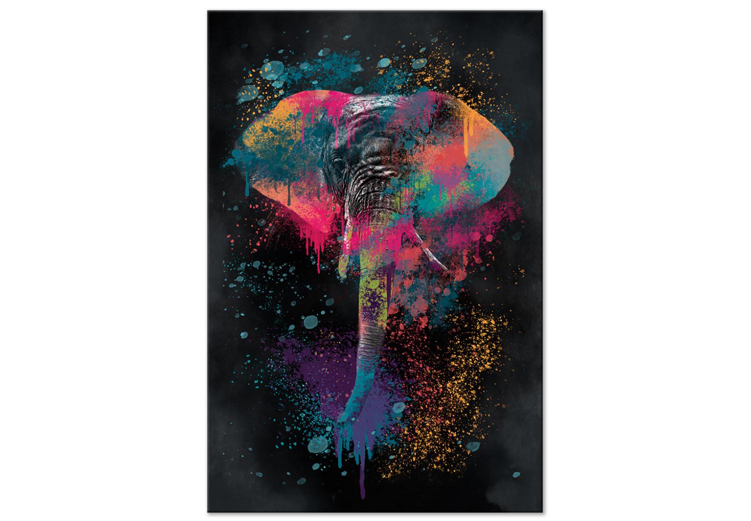 Cuadro moderno Safari coloreado (1 panel) vertical - elefante acuarela