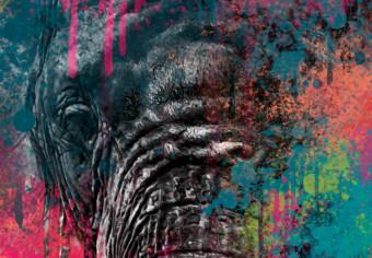 Cuadro moderno Safari coloreado (1 panel) vertical - elefante acuarela