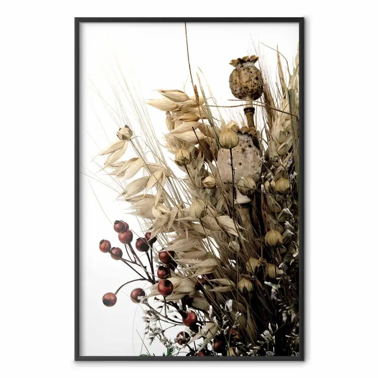Diario dorado - plantas otoñales sobre fondo blanco en estilo boho