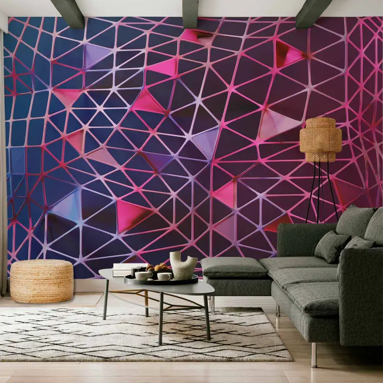 Red geométrica - conexión de triángulos en tonos violeta y rosa
