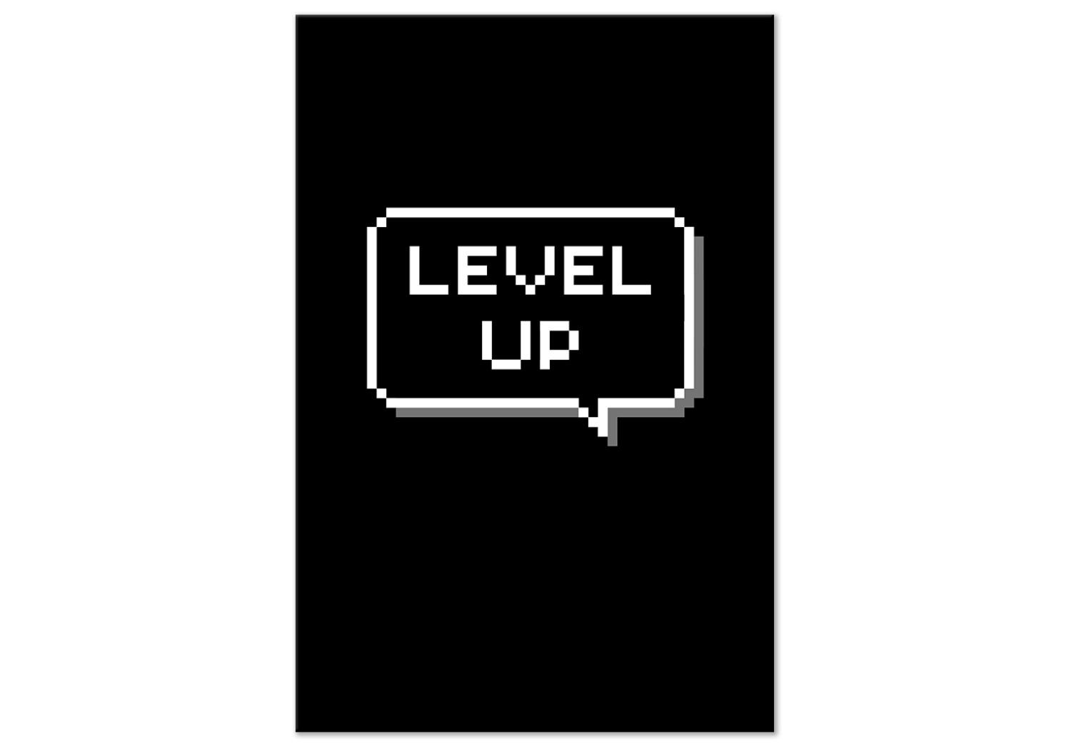 Cuadro moderno Level Up (1 pieza) vertical - letras en blanco y negro en inglés