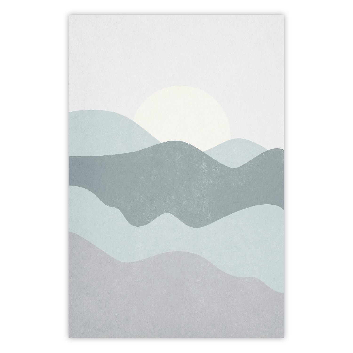 Poster Sol sobre las montañas - paisaje gris de colinas sobre fondo de sol