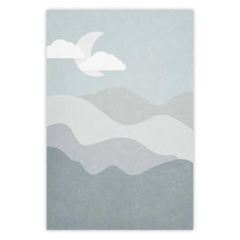 Cartel Noche misteriosa - paisaje montañoso, cielo gris, luna