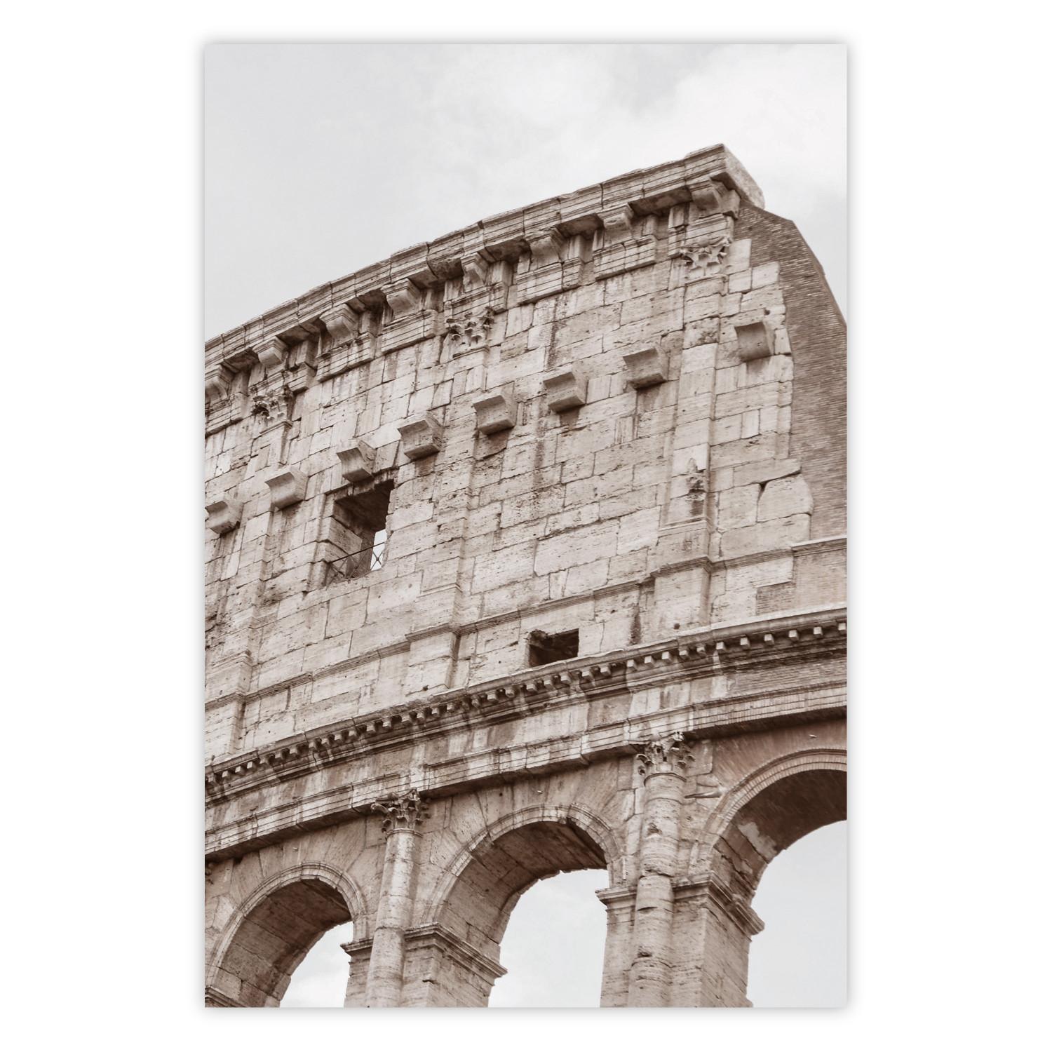 Poster Coliseo sepia - arquitectura histórica, fondo celeste