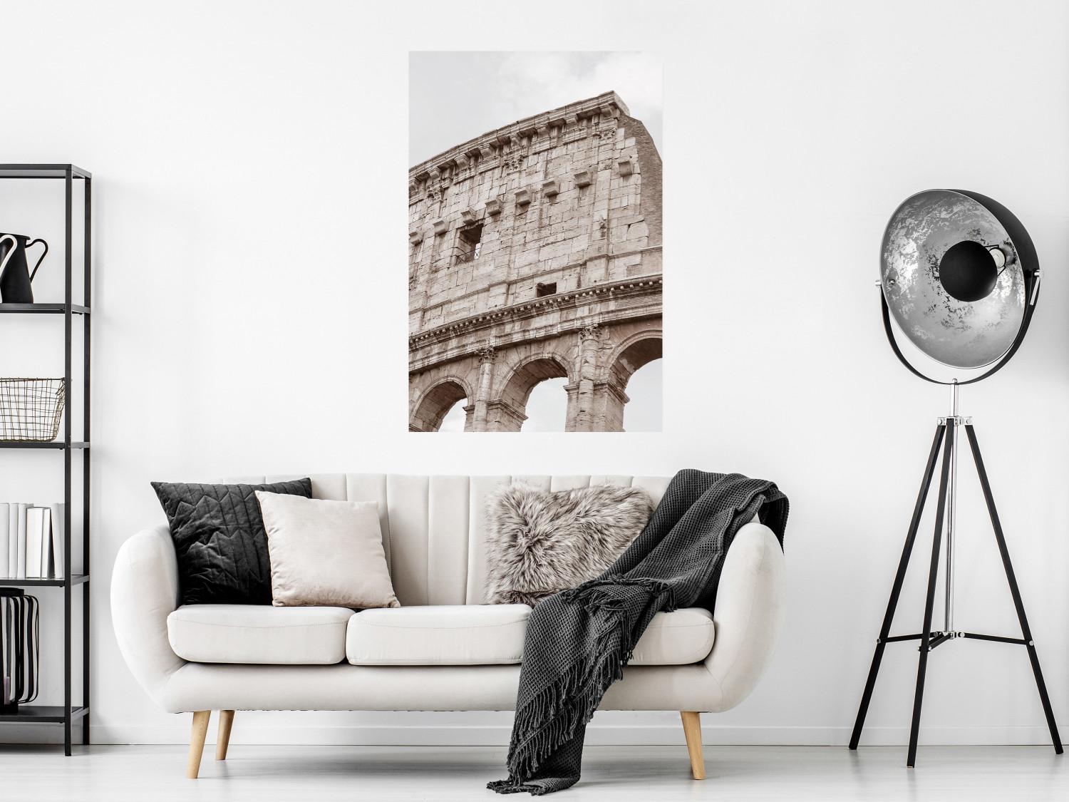Poster Coliseo sepia - arquitectura histórica, fondo celeste