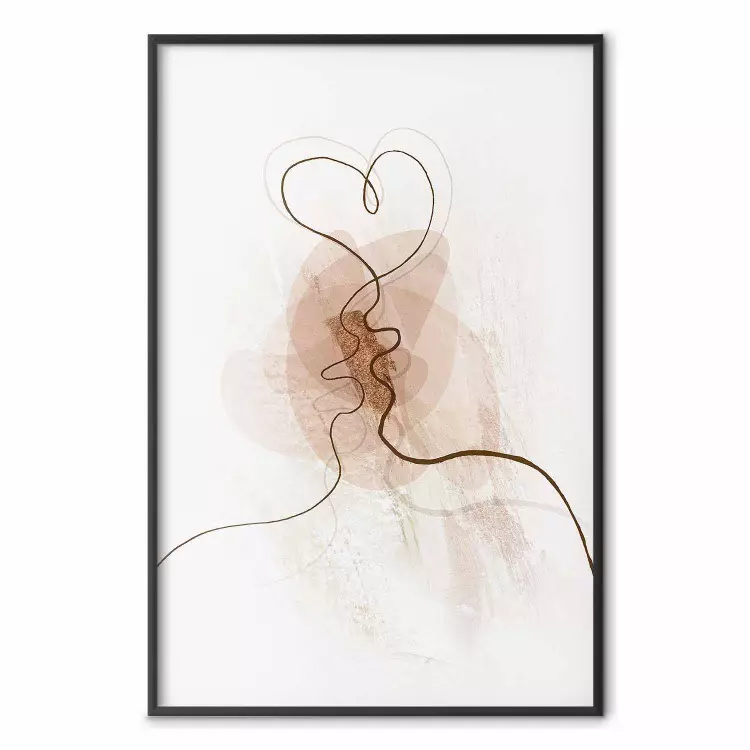 Deseo común - line art de un beso sobre fondo abstracto beige