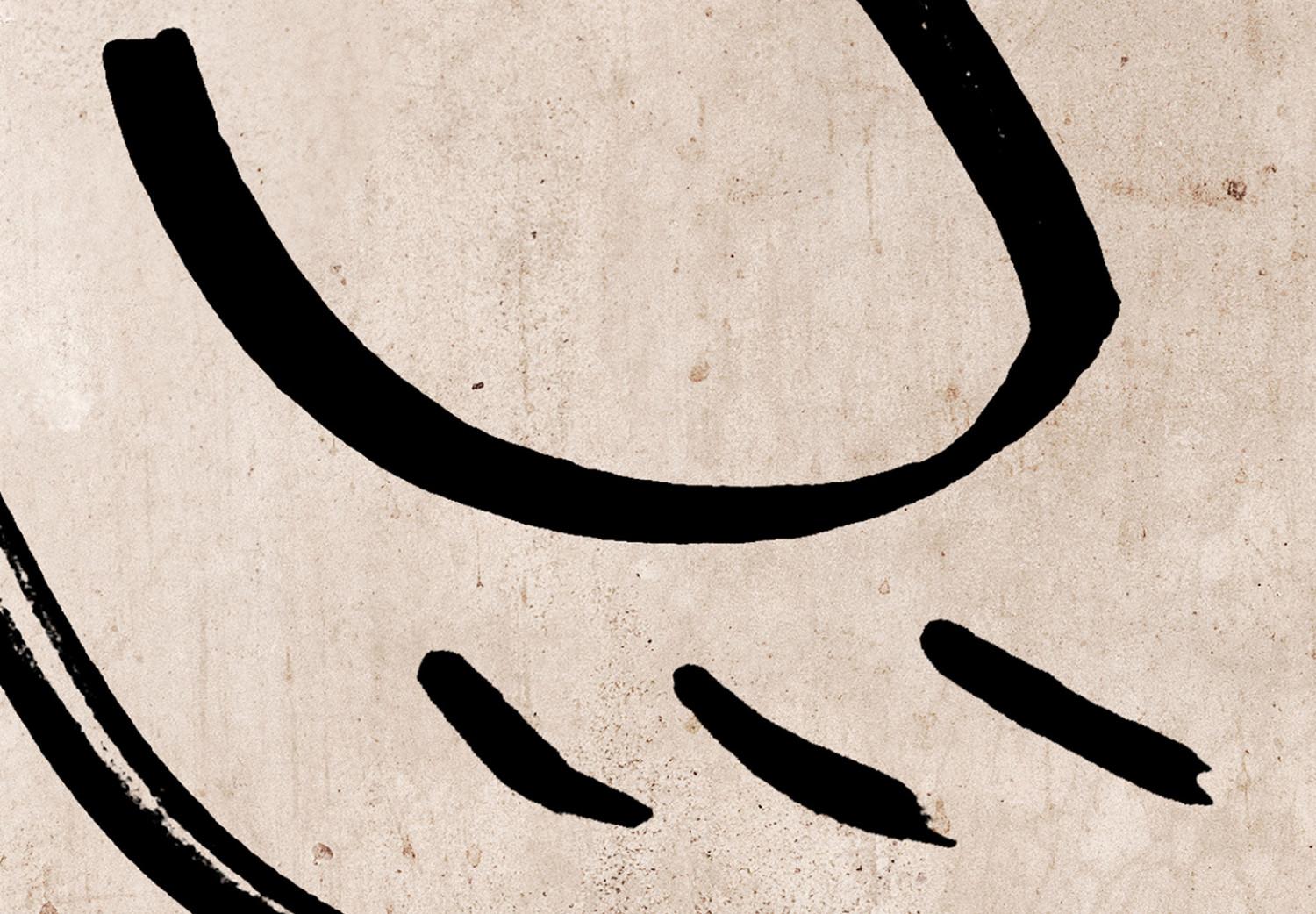 Cartel Sonrisa somnolienta - cara de arte lineal sobre fondo beige