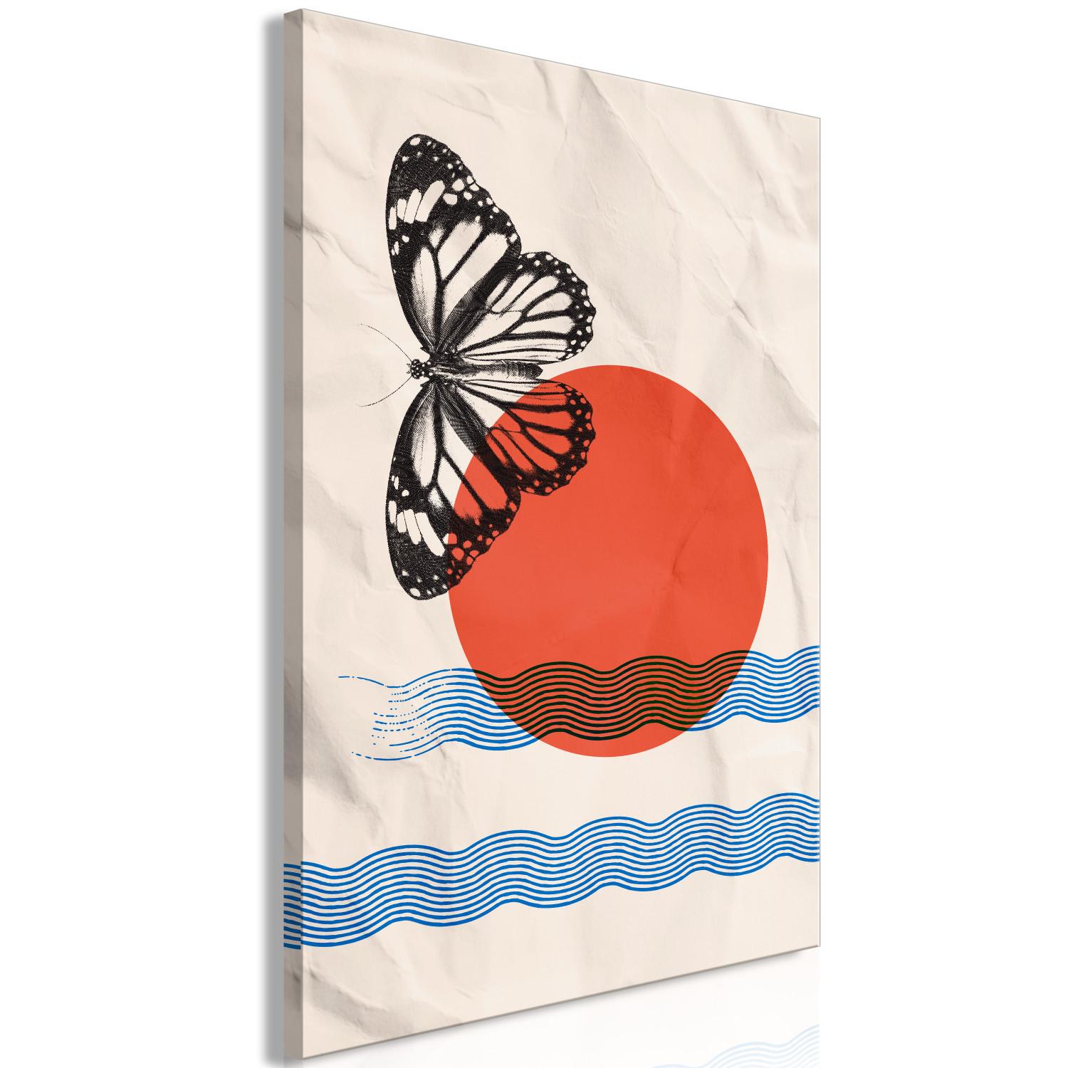 Cuadro Amanecer en el mar con mariposa - abstracción sobre fondo del papel