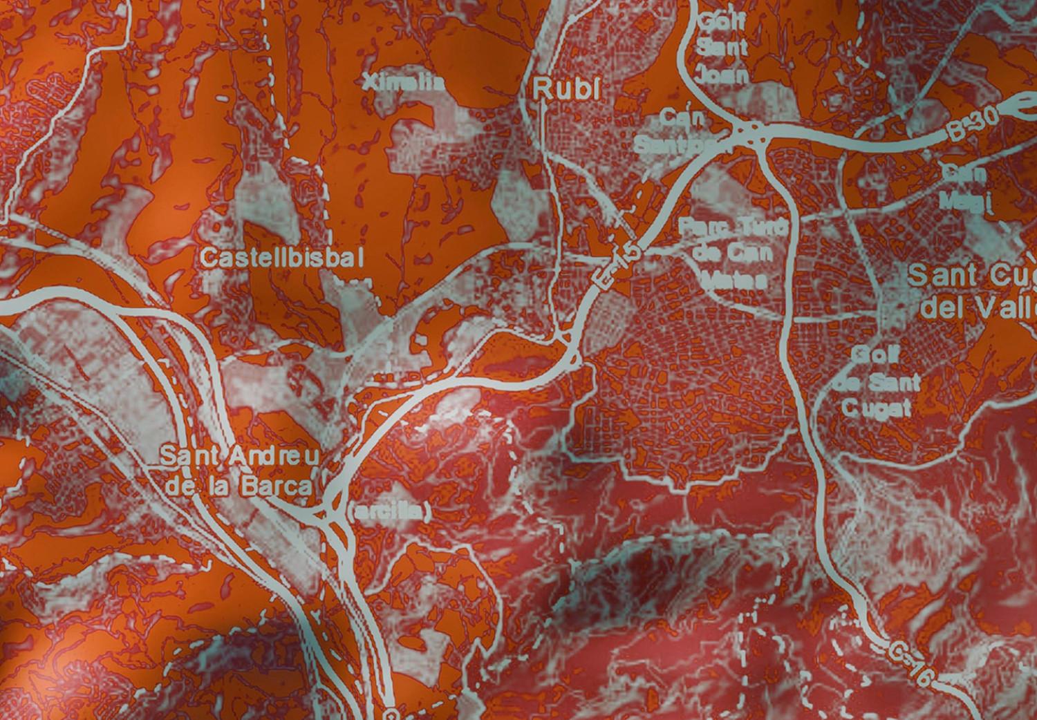 Cuadro moderno Mapa de Barcelona - foto del plano de la ciudad sobre fondo rojo