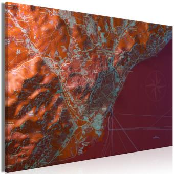 Cuadro moderno Mapa de Barcelona - foto del plano de la ciudad sobre fondo rojo