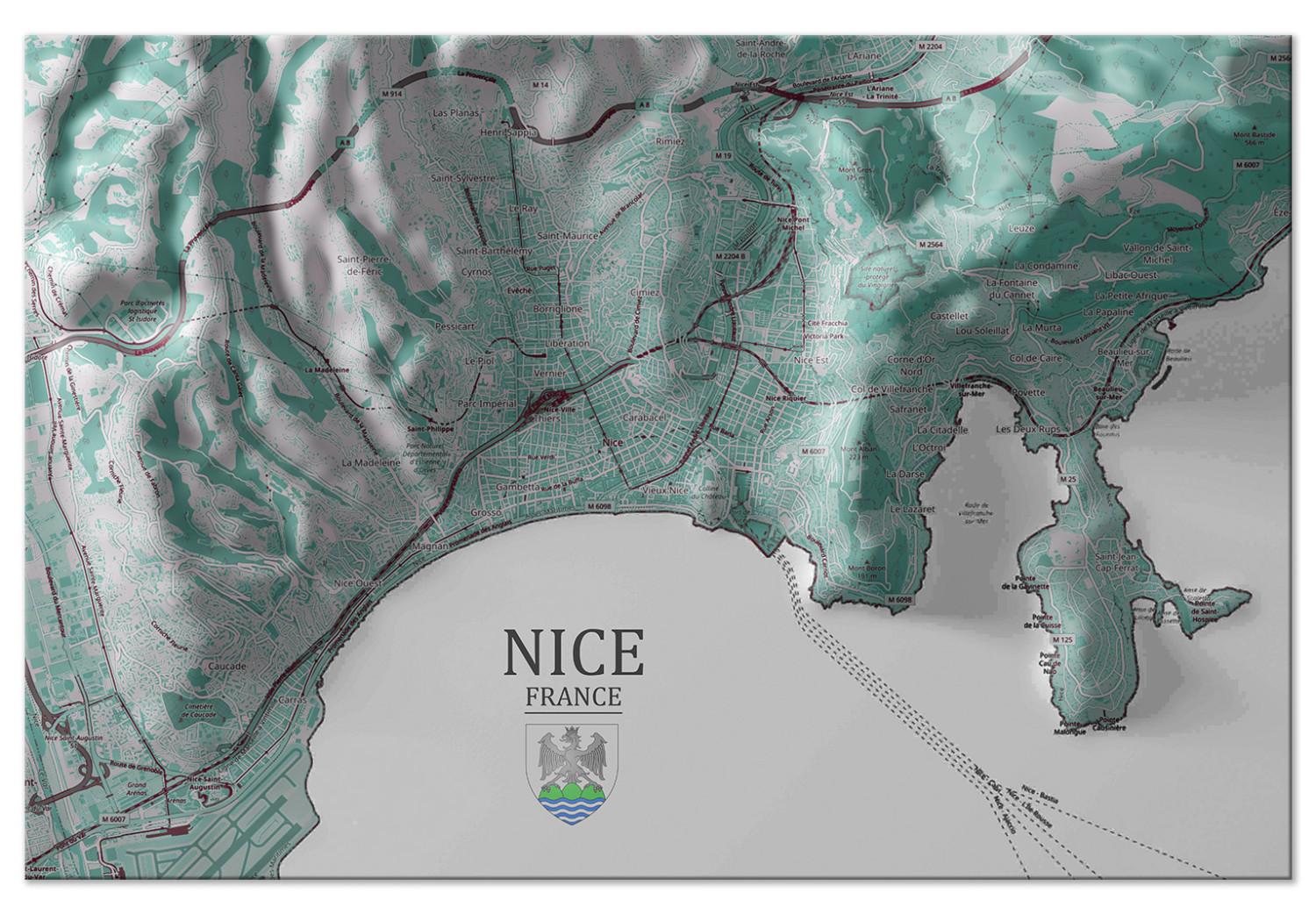 Cuadro Mapa de Niza - mapa de la ciudad francesa con inscripción y escudo