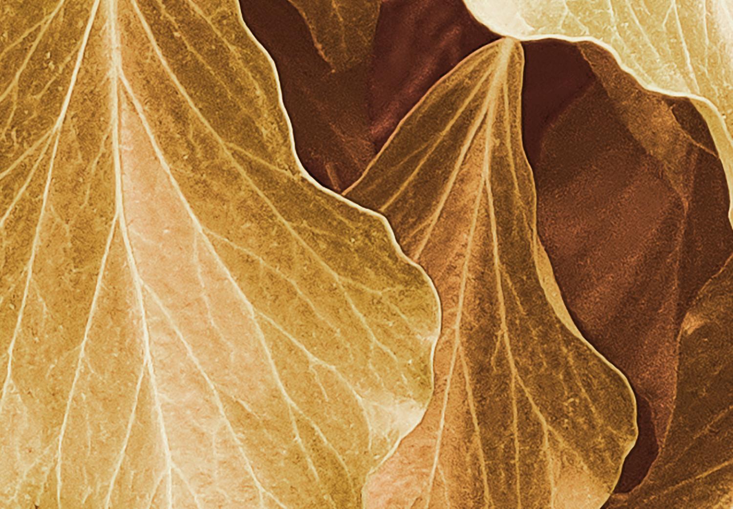 Cuadro Hojas de otoño en el árbol - paisaje floral en colores amarillo dorado