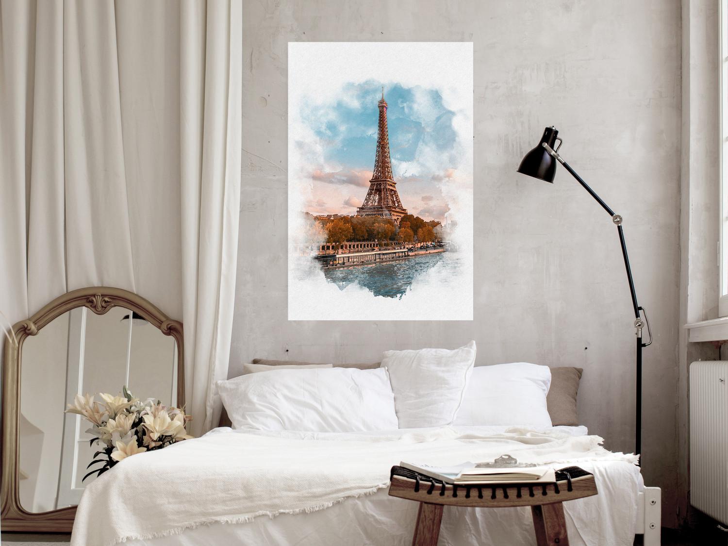 Poster Vista parisina - paisaje de la Torre Eiffel en acuarela