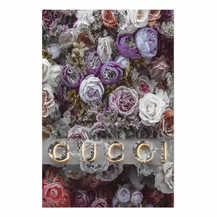 Cartel Rosas de Gucci - flores coloridas, letra de lujo