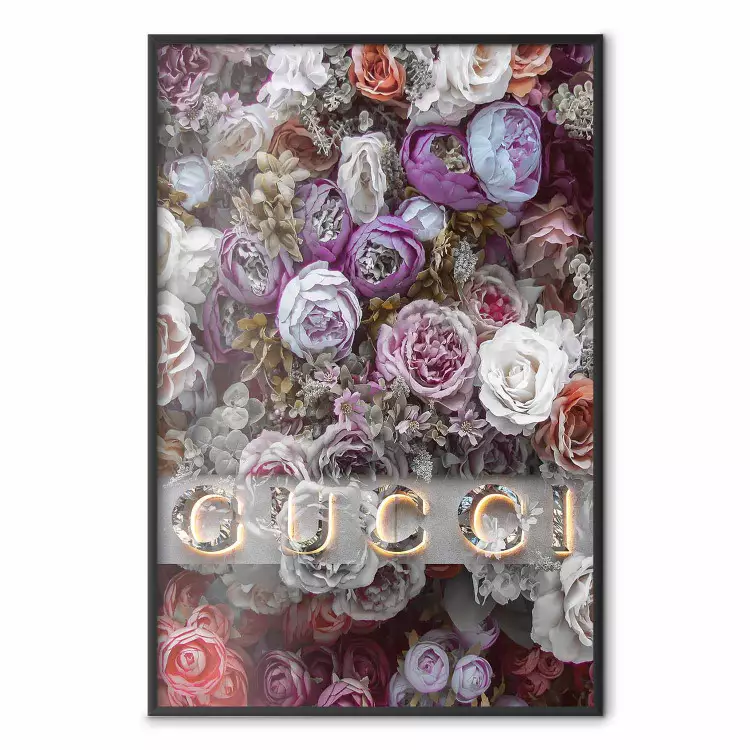 Rosas de Gucci - flores coloridas, letra de lujo
