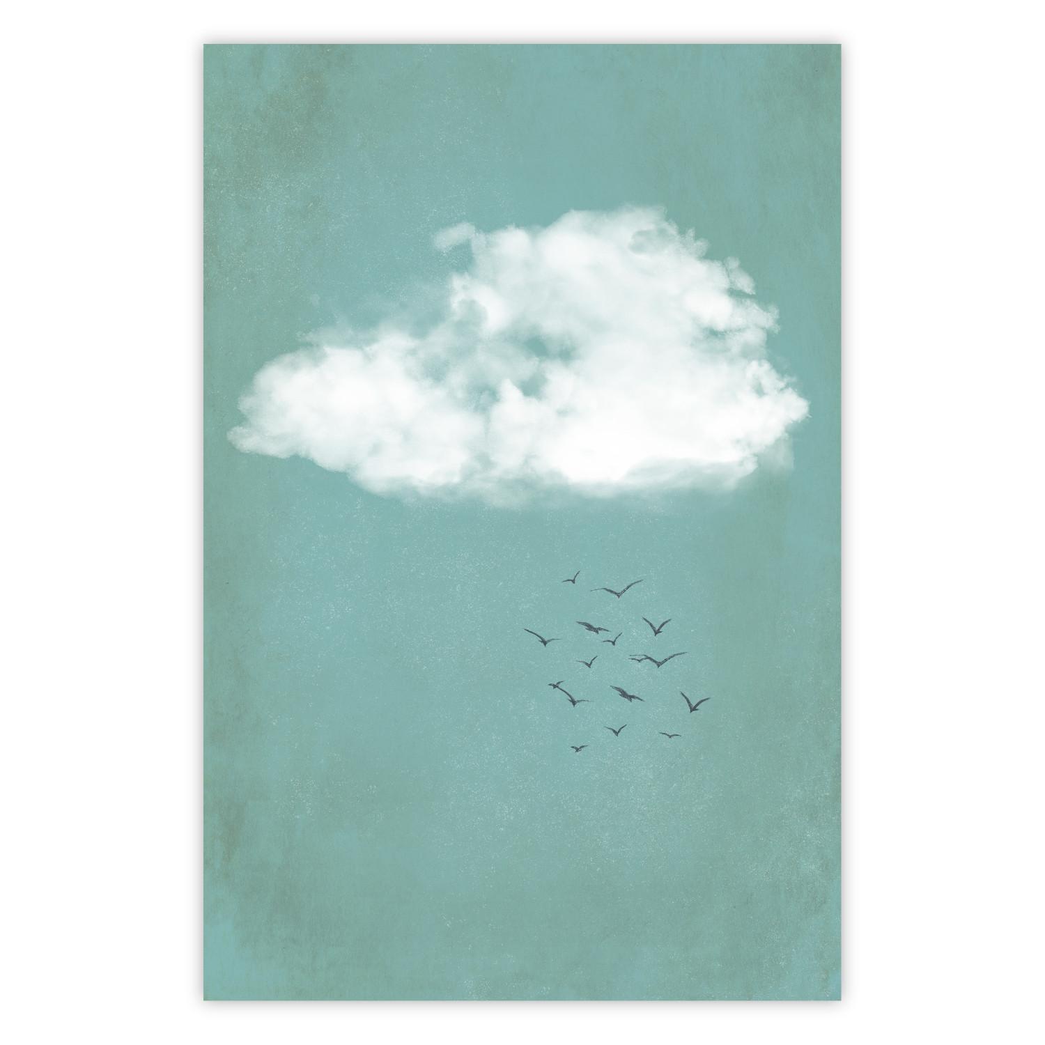Cartel Cúmulos y pájaros - paisaje con pájaros volando sobre cielo y nubes