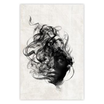 Póster Pensamientos dispersos - rostro femenino en tema abstracto