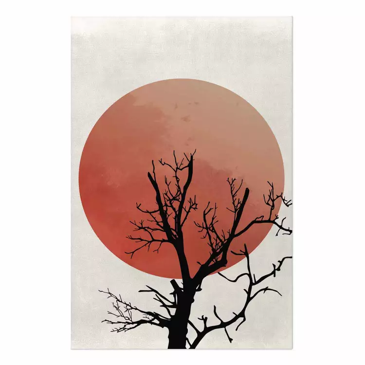 Poster Anochecer - árbol abstracto sobre fondo de sol naranja