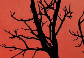 Poster Anochecer - árbol abstracto sobre fondo de sol naranja