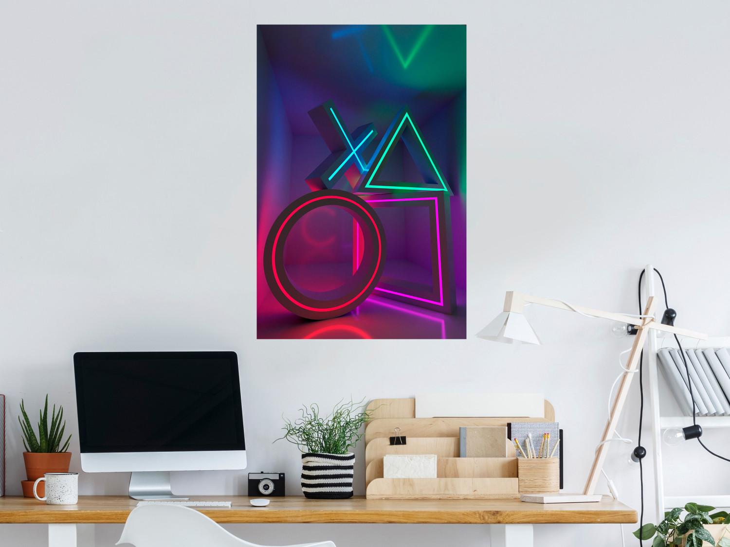Poster Zona ganadora - figuras geométricas con inserciones de neón de colores