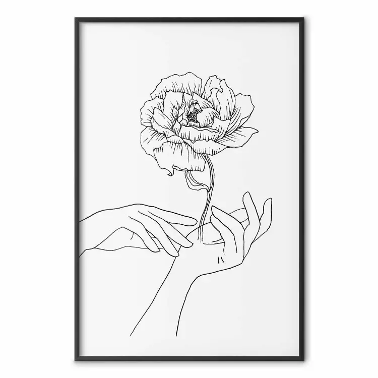 Toque delicado - dibujo negro de manos y flores