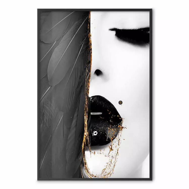 La mirada del ángel - mujer abstracta en blanco y negro y plumas
