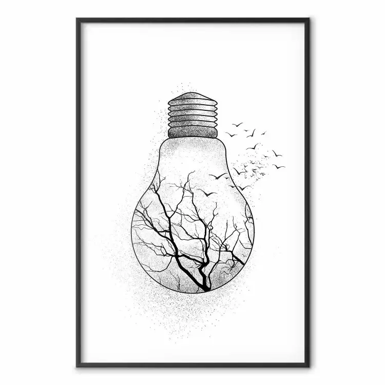 Pájaros de invierno - bulbo con árbol y pájaros en fondo blanco