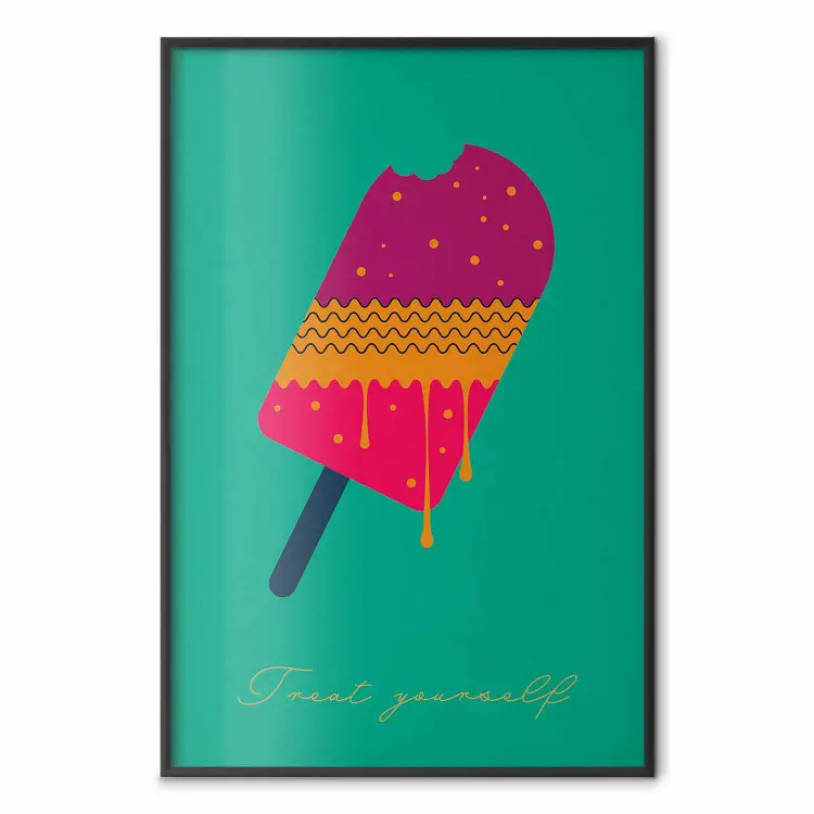 Mímate - helado de colores en un palo sobre fondo turquesa uniforme