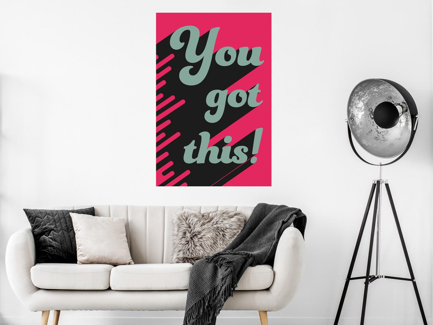 Poster ¡Lo conseguirás! - letras grises en inglés sobre fondo rosa intenso