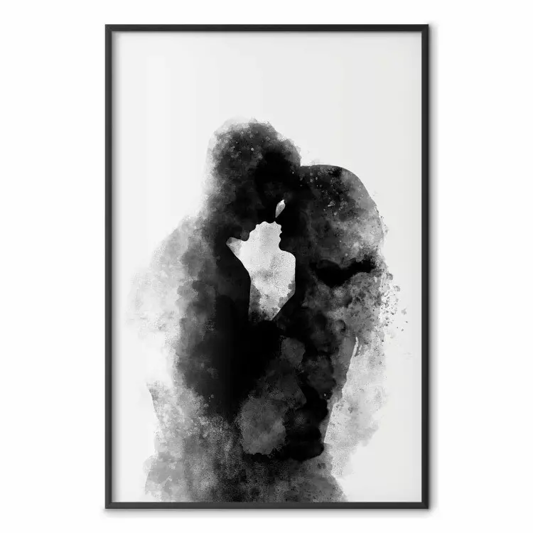 Memoria de un beso - pareja de enamorados en negro en acuarela tema