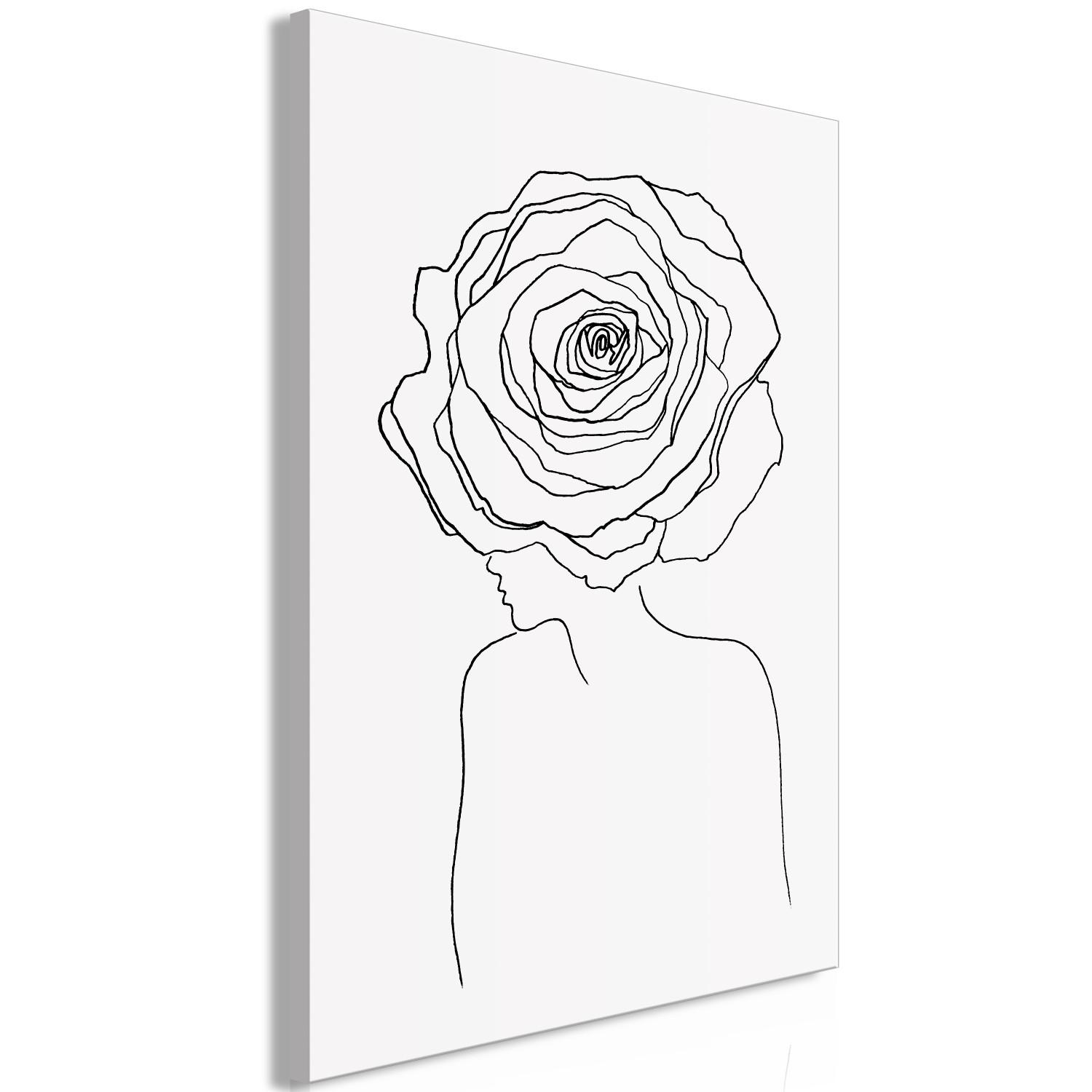 Cuadro moderno Rosa en el pelo - silueta lineal de una mujer con una flor