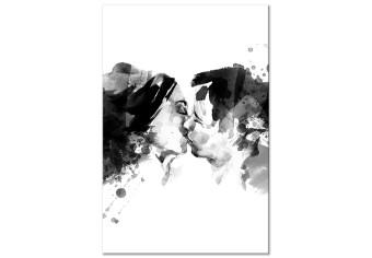 Cuadro moderno Beso de pareja - gráficos en blanco y negro con dos personas besándose