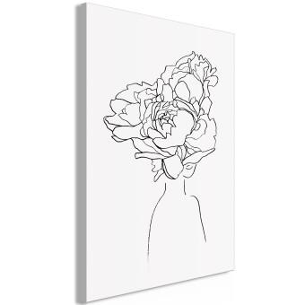 Cuadro decorativo Rostro florido - retrato lineal en blanco y negro de la mujer con flor