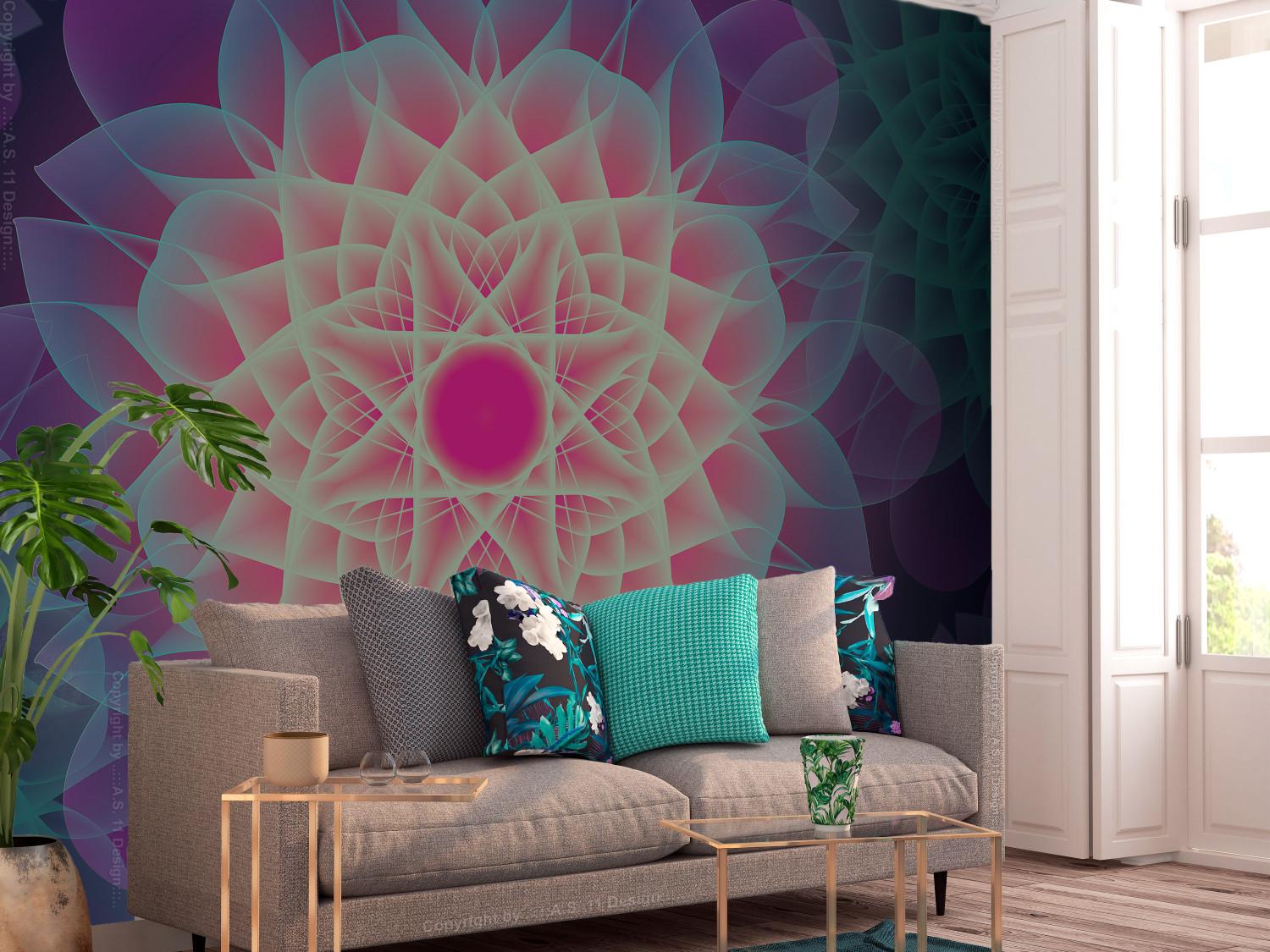 Fotomural a medida Simetría floral - abstracto con un patrón floral geométrico