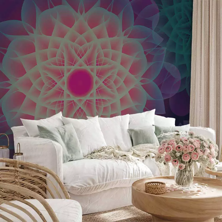 Fotomural a medida Simetría floral - abstracto con un patrón floral geométrico