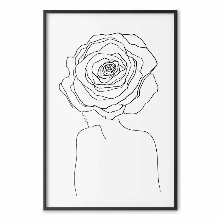 Mirada invertida - dibujo negro de mujer con flores