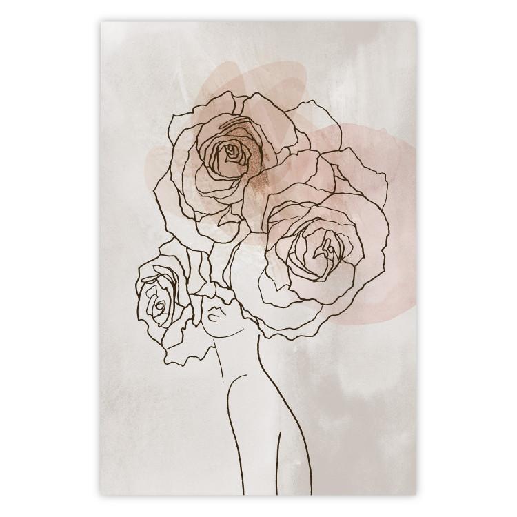 Anna y rosas - línea de arte abstracto de mujer con flores