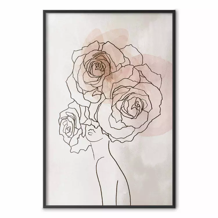 Anna y rosas - línea de arte abstracto de mujer con flores