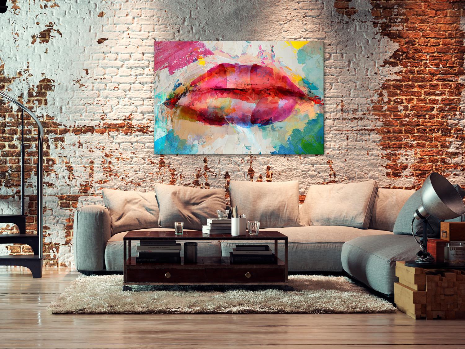 Cuadro decorativo Labios artísticos (1 pieza) ancho - abstracción de labios de colores